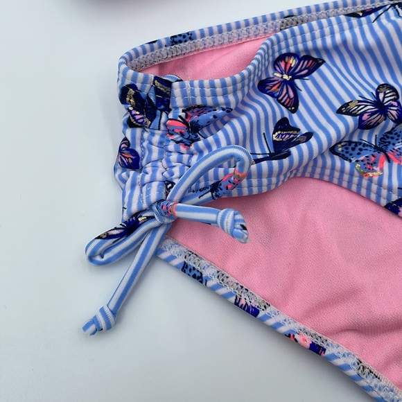 Girl’s Swimsuit Bikini Striped Butterfly UPF 50‎ Ruffle Sleeve & Chest NWT 14-16 - Picture 6 of 13